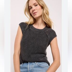 Evereve Joelle Pullover Sleeveless Ribbed Knit Sweater Tank Charcoal Medium